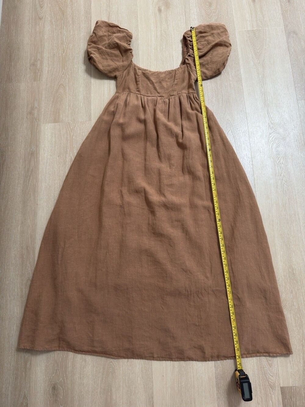 SOLAI The Label French Riviera Linen Maxi Dress L Puff Sleeve Peasant Ren Fair - Picture 7 of 16